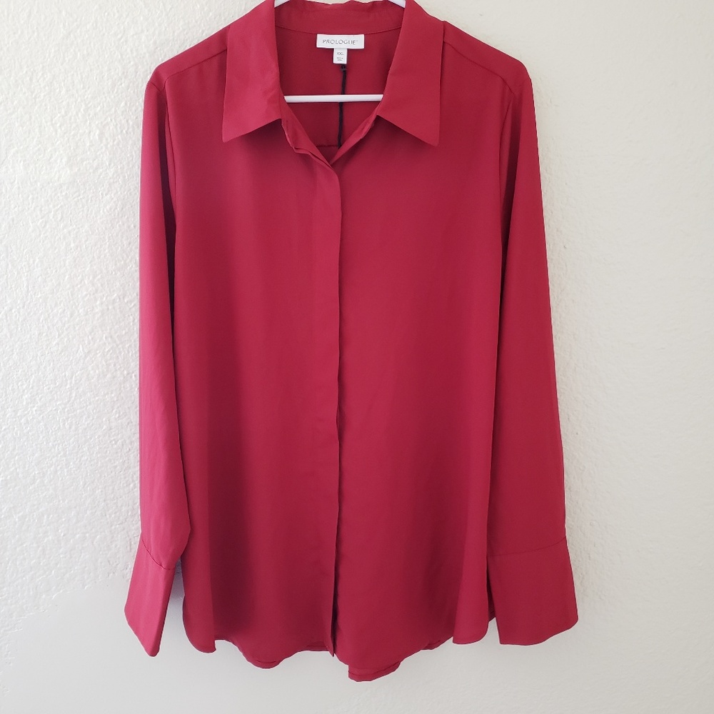 NWOT Button-Down Blouse Prologue Red XXL